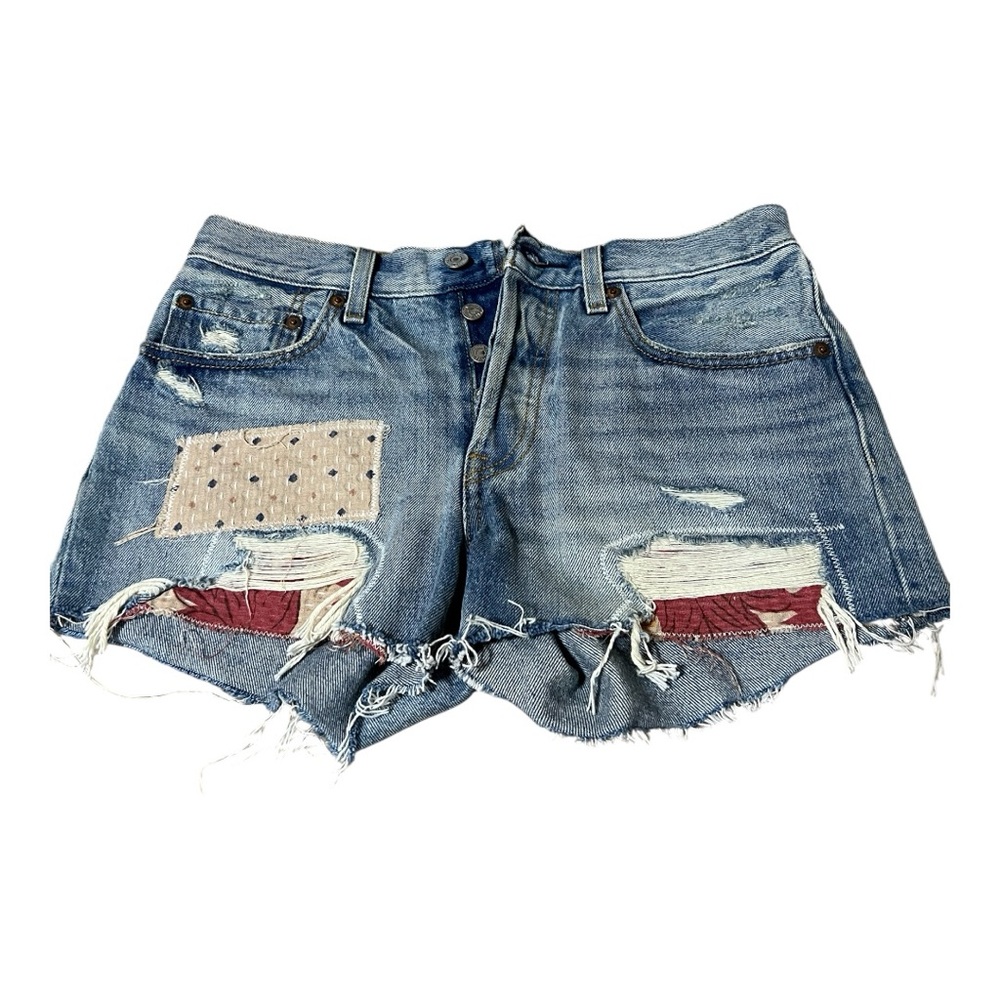 Levi's Blue Distressed Jean Shorts with Americana Flair